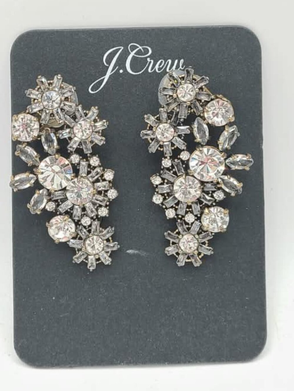 J Crew Clear Crystal Post Clip Statement Earrings NWT